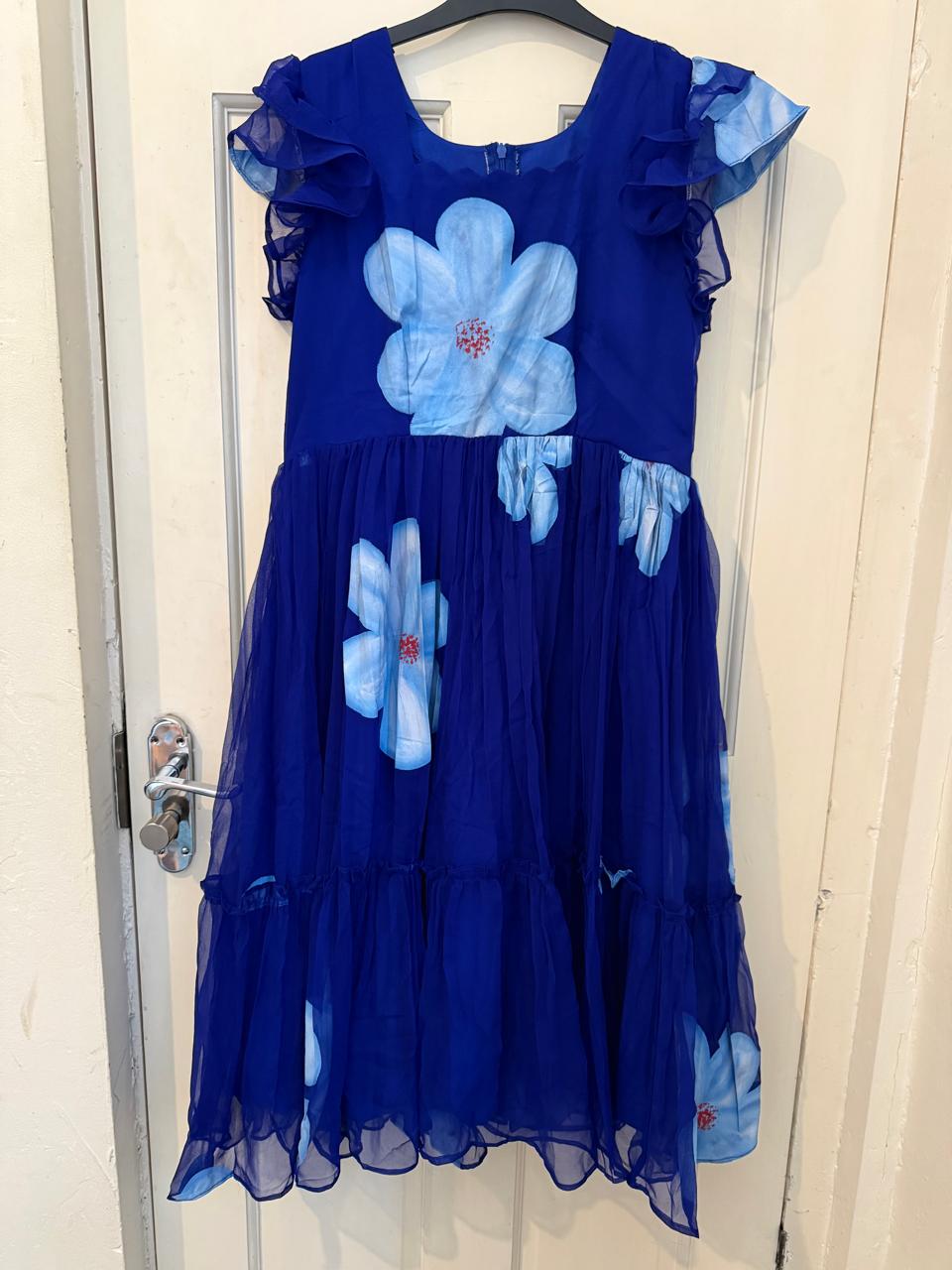 Royal Blue Hand Brush Print Maxi Dress