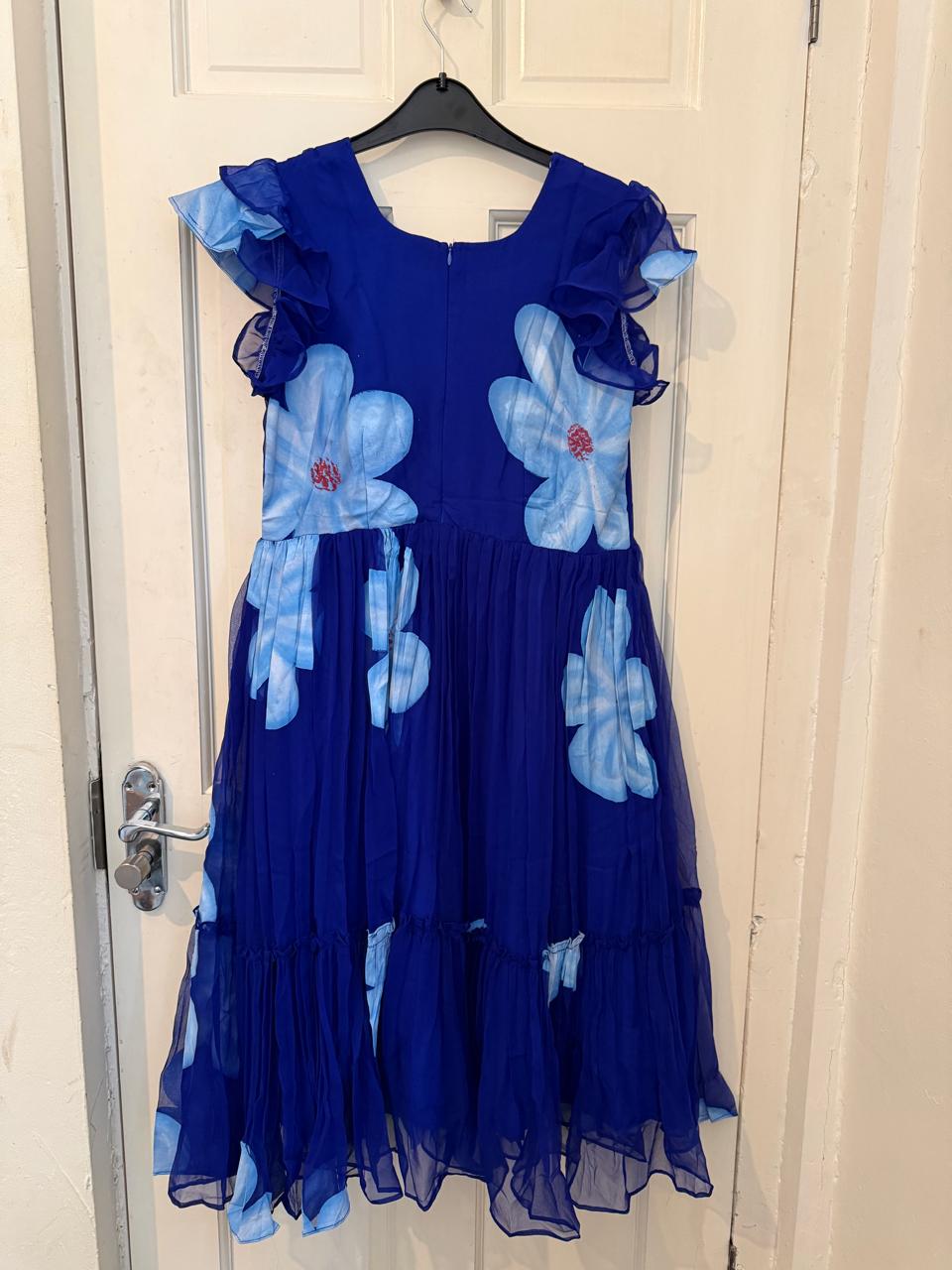 Royal Blue Hand Brush Print Maxi Dress